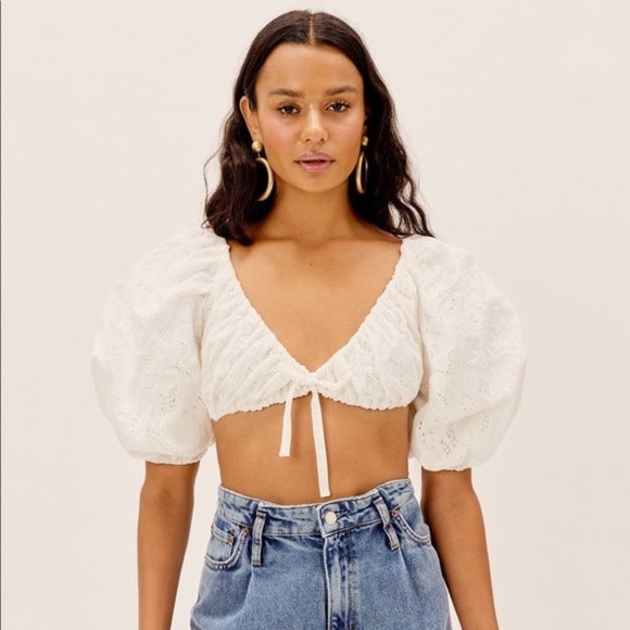 For Love And Lemons Tops - For Love & Lemons Myla White Puff Sleeve Top Size M